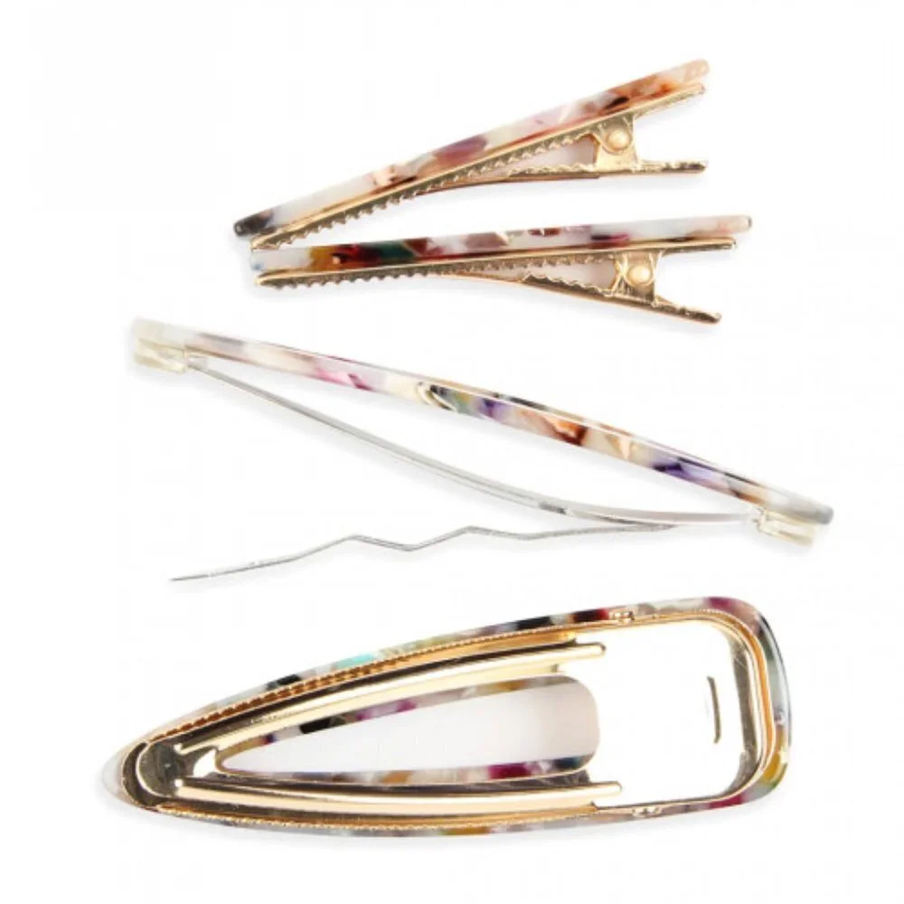 J. Elise Boutique Multicolor Tortoise Acrylic Hair Clip Set Statement Barrettes